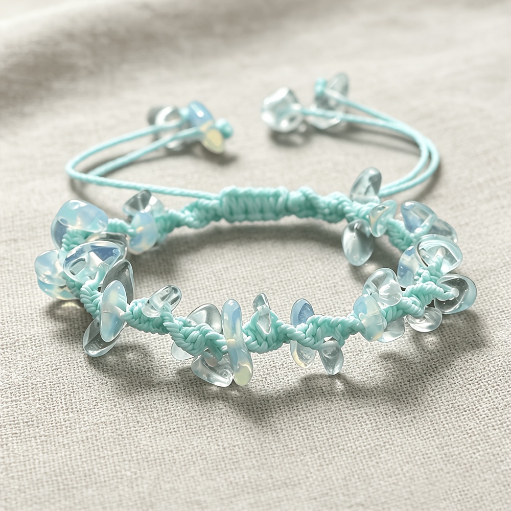 Unisex Ocean Style Blue Irregular Pebble Handwoven Rope Bracelet